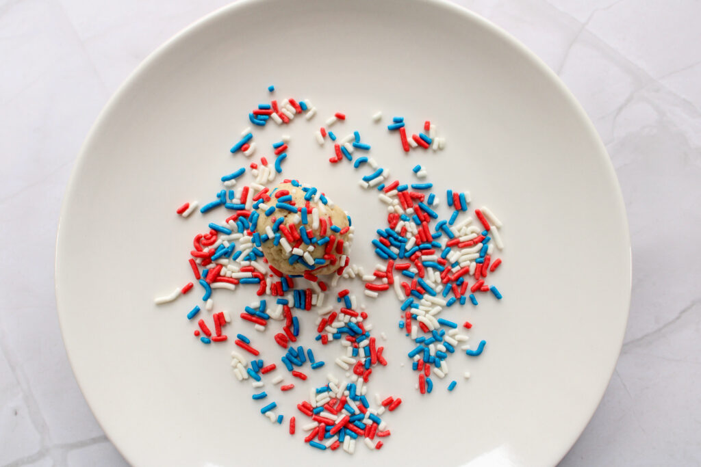 plate with red, white and blue sprinkles