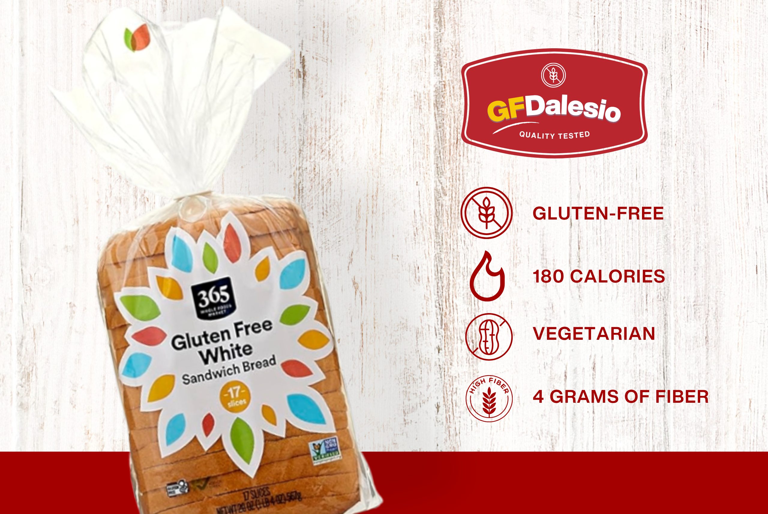 365 by Whole Foods gluten-free white bread, GFDalesio Quality tested