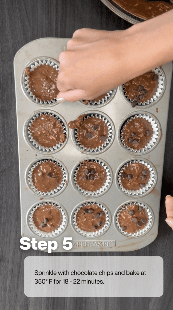 Gluten Free Chocolate Zucchini Muffins - Step 5 sprinkle with chocolate chips and bake