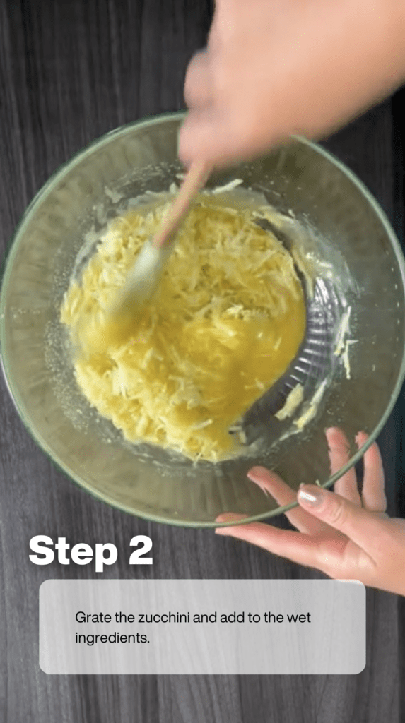 Gluten Free Chocolate Zucchini Muffins - Step 2 grate the zucchini and add to the wet ingredients