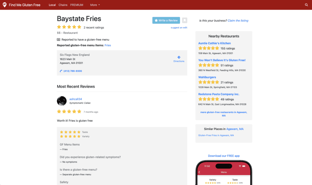 Gluten-Free fries at Baystate Fries 