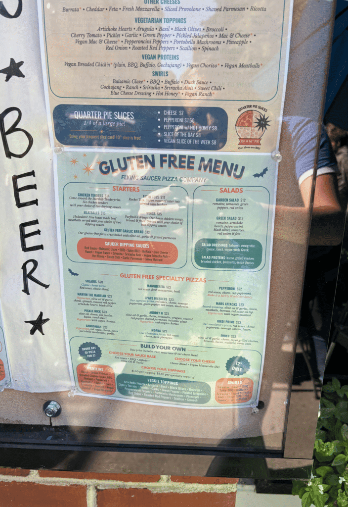 Gluten-Free Menu at Flying Saucer Pizza Company in Salem, MA